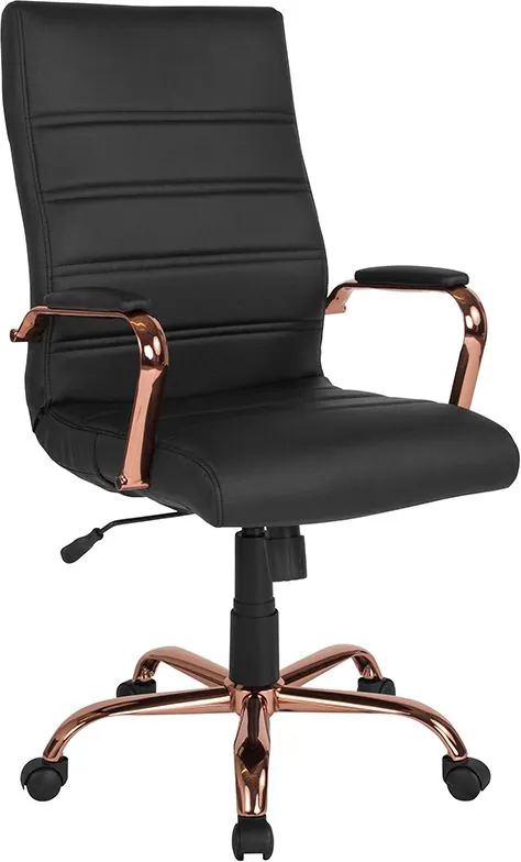 صندلی اداری مفصل گردنده چرمی با پشت سفید / بازوهای کروم - مبلمان فلش GO-2286H-WH-GG