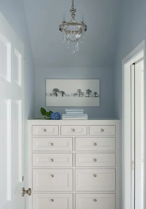 گوشه اتاق خواب آبی با سفید ساخته شده در کمد - انتقالی - اتاق خواب