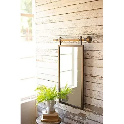 آینه دیواری مستطیل Kalalou CLA1264 با آویز رولپلاک چوبی - لوازم جانبی ، خانه شما برای تزئین دیوار!