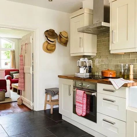 آشپزخانه خامه ای با کف تخته سنگ |  تزئین |  خانه ایده آل