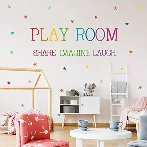 اشتراک اتاق بازی تصور کنید خنده دیواری هنری - نقل قول های رنگی و الهام بخش از نامه ها با برچسب دیوار برگردان دیوار برای دکوراسیون اتاق بازی در کلاس کودک (1 # اتاق بازی)