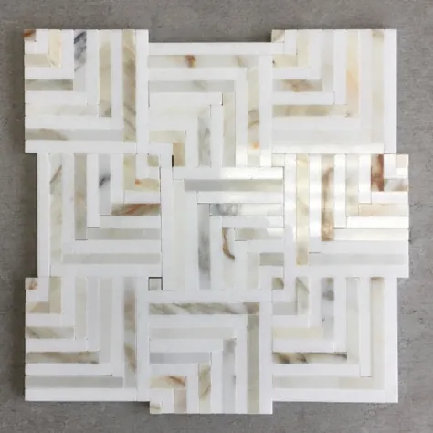 12 در 12 در 12 اینچ. مربع الگوی Basketweave کاشی موزاییک صیقلی از سنگ مرمر سفید و تاسوس |  آشپزخانه |  حمام |  دوش |  دیوار |  Backsplash |  دیوار لهجه