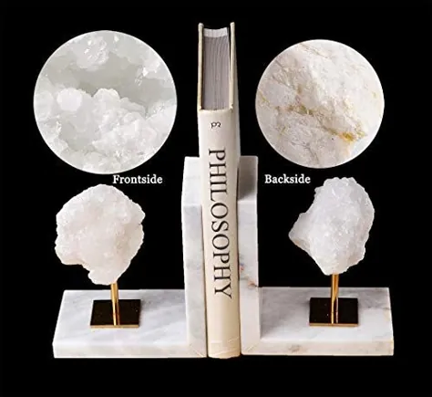 AMOYSTONE Geode Bookends کتاب تزئینی سفید عقیق به پایان می رسد برای کتاب های سنگین سنگ مرمر Bookends قفسه دکور 1 جفت 5LBS