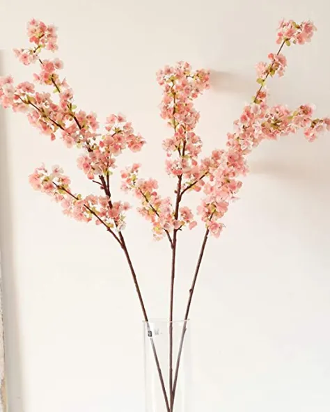 گلهای شکوفه گیلاس مصنوعی WenXin ابریشم ، 3 عدد شاخه هلو گل آرایی گل جعلی برای دکوراسیون عروسی خانگی 39 اینچ (3 عدد ، صورتی)