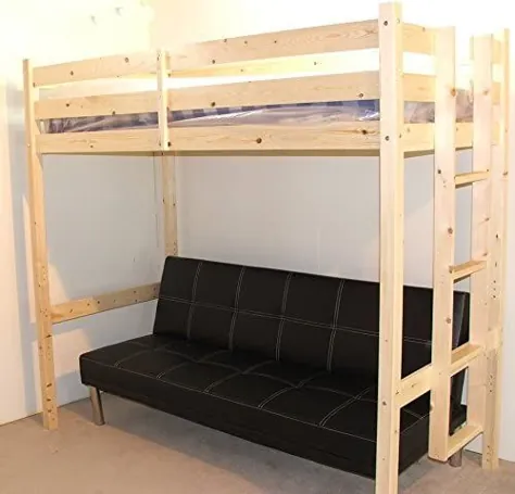 تختخواب سفارشی Futon - تختخواب شو تختخواب بلند چوبی 3 فوت - قابل استفاده توسط بزرگسالان - شامل تخت خواب مبل چرمی که برای ایجاد تخت خواب تا می شود