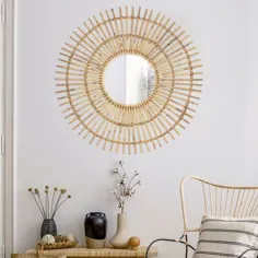 آینه دیواری Bayou Breeze 40 Inch Handmade Boho Rattan Sunburst