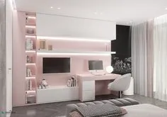 اتاق شیرین صورتی و خاکستری با حمام و کمد لباس