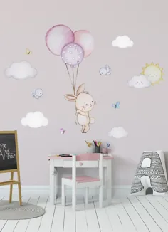 برچسب Kaninchen Hase Wanddeko Babyzimmer Wandsticker Ballon Aufkleber Wolken Wandtattoo