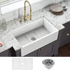 پیش بند پیشانی-جلویی Farm Ruvati 33 in. x 20 in. سینک ظرفشویی آشپزخانه تک کاسه برگشت پذیر به رنگ سفید