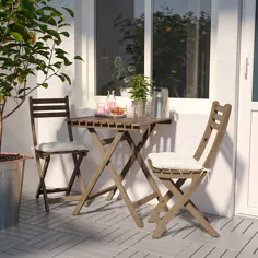 میز ASKHOLMEN + 2 صندلی در فضای باز ، رنگ آمیزی قهوه ای خاکستری ، بژ کودارنا - IKEA
