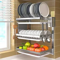 قفسه ذخیره سازی آشپزخانه خانگی PLLP ، قفسه ظرف ، 3 طبقه سیاه 201 آشپزخانه فولاد ضد زنگ قفسه خشک کن دیواری
