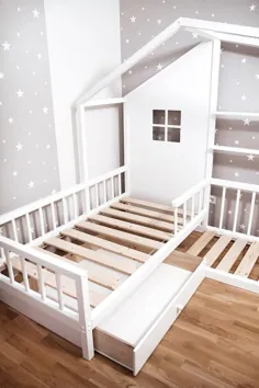 L-Form Ecke Hausbett، Holz-Rahmen-Bett، UK Einzelbett، Kinderbett، Twin-Bett، Kleinkind-Bett، Full-Size-Bett، Kinder Bett، Hausbett