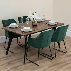 ست میز ناهار خوری چوبی لوکس صندلی های آهنی سبز صندلی های مخملی نرم مبل 6 نفره |  eBay
