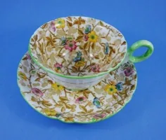 مجموعه چای شللی و بشقاب چینی Chintz Handle painting