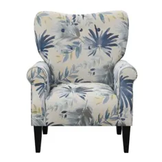 صندلی لهجه گلدار والاس و خلی آبی با بازوی دکمه ای و رول - Walmart.com