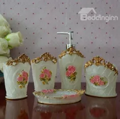 لوازم جانبی حمام رزینی 5 تکه Romantic Noble Rose Pattern