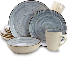سرویس ظروف غذاخوری مجلل Elama Round Stoneware ، 16 قطعه ، پودر لکه های آبی و سفید