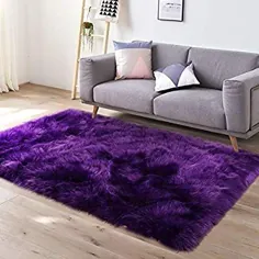 فرش های خز منطقه خز پوست گوسفند YU.GWL Super Soft Faux فرش برای اتاق خواب فرش های تخت فرش Shaggy Plush Faux Furs ، 3 x 5 پا مستطیل مشکی