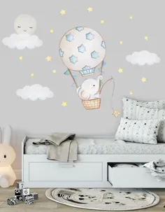برچسب Heiluftballon Wandtattoo Ballon Elefant Aufkleber Sterne Wandsticker Babyzimmer Wandtattoo