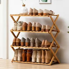 4 ردیف کفش تاشو قفسه چوبی بامبو پایه قفسه چوبی ذخیره سازی کابینت