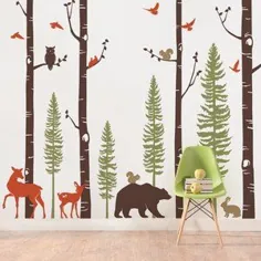 SimpleShapes درختان توس با حیوانات برگردان دیواری |  Wayfair.ca