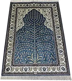 فرش ییلونگ 2.7x4ft دستباف کوچک ابریشم فرش ایرانی فرش نماز قالیچه دستبافت فرش شرقی (آبی)