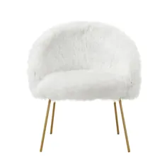 خز Home White Ana Luxe با صندلی لهجه ای پایه فلزی با روکش پودر سفید-AC49-04WE-HD - انبار خانه