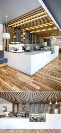 از 2740 لیوان چوبی برای ایجاد یک دیوار مشخص در این کافه استفاده شده است