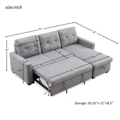 مبل تختخواب شونده 82 اینچ ، مبل راحتی بخاری را بیرون بکشید ، مبل راحتی گوشه ای ذخیره سازی ، صندلی راحتی مدرن 3 تخته ، تختخواب مبل راحتی خوابیده بدون بالش Wal - Walmart.com