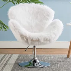 صندلی راحتی دفتر خانگی بدون چرخ ، صندلی چرخان خز مصنوعی مدرن ، برای اتاق نشیمن ، اتاق خواب ، غرور ، خز مصنوعی شگی ، سفید خالص