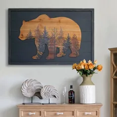 تزئین دیوار Millwood Pines Rustic Wood Grizzly Bear در رنگ قهوه ای / خاکستری ، اندازه 24 "H x 36" W x 0.83 "D | Wayfair | دکوراسیون منزل