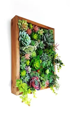 ساکولنت های مصنوعی بزرگ واقعی و منحصر به فرد 3D Faux Living Wall Art دست سازه قاب چوبی هدیه گیاهان گرمسیری - ساخته شده برای سفارش