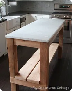 جزیره آشپزخانه چوبی بازسازی شده با روکش مرمر - KnockOffDecor.com