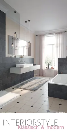 Badezimmer mit Badmöbeln und Interior Style klassisch und einrichten مدرن
