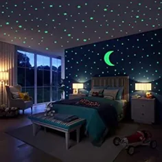 Hiveseen Leuchtsticker Wandtattoo، 402 PCS Leuchtende Sterne und Mondaufkleber ür Kinderzimmer Wohnzimmer Dekoration (A)