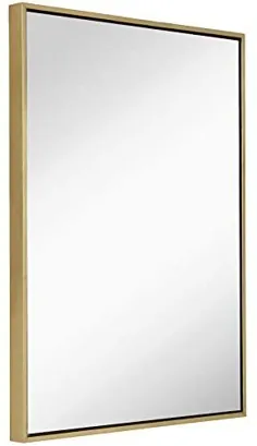 آینه دیواری قاب برگ طلای مدرن Hamilton Hills |  پانل شیشه شناور 30 ​​"x 40" نقره ای برتر معاصر |  غرور ، اتاق خواب ، یا حمام |  آویزان مستطیل آینه ای