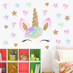 تابلوچسبهای دیواری Fairy Unicorn Stars های رنگارنگ نقطه دختران اتاق کودک قابل جدا شدن از ایالات متحده