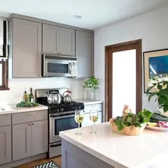 کابینت های خاکستری کشش برنجی - انتقالی - آشپزخانه - طرح سوفی بورک
