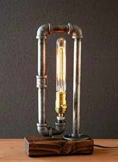 چراغ لوله رومیزی صنعتی Steampunk با لامپ Tube Edison و پایه چوب