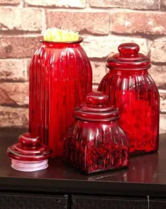 شیشه شیشه ذخیره سازی قوطی تزئینی آشپزخانه دکوراسیون مربع مدرن 3 عدد آجدار قرمز برای فروش آنلاین |  eBay