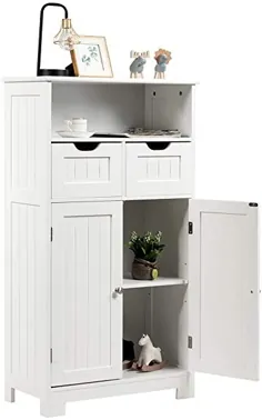 کابینت کف حمام Tangkula ، کابینت ذخیره سازی چوبی با قفسه باز ، 2 در و 2 کشو ، کابینت