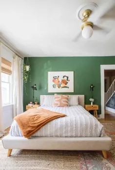 اتاق خواب اصلی سبز و سفید قبل از + بعد - یک آشفته زیبا