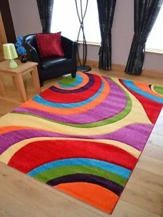 فرشهای ضخیم مدرن چند رنگ Funky Bright Soft Heavy Runner فرش ارزان |  eBay