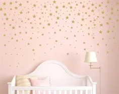 برچسب های دیواری تزیین دیواری ستارگان طلا Star Wall Decal ، دیوار برگردان مهد کودک ، تابلوچسبهای دیواری ستاره ، اتاق کودک ، Easy Peel و Stick