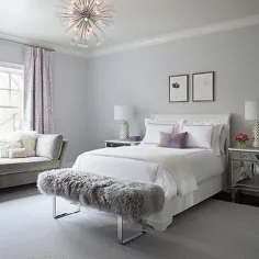 تخت خواب سورتمه چوبی سفید با کمد های شب آینه ای - انتقالی - اتاق خواب