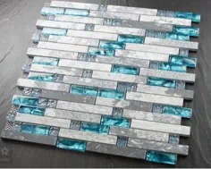 کاشی موزاییک شیشه ای مرمر آبی خاکستری حمام دوش دیوار موزائیک سنگی SGMT026 آشپزخانه کاشی متری Backsplash [SGMT026] - 21.79 دلار