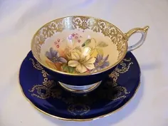 Vintage Royal Aynsley Fine English Bone China Tea Cup & Saucer 1960's Cobalt |  # 532394754