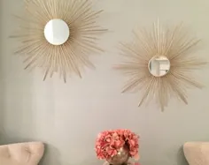 آینه 30 "Sparkle Sunburst Mirror (Gems) ، Sunburst Mirror ، Starburst Mirror ، دکور دیوار آینه ، آینه خورشید ، آینه Sunburst طلایی ، دکوراسیون منزل