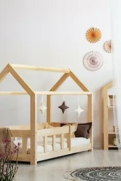 Kinderbett Kinderhaus Bett für Kinder ohne Matratze HOLZ Sicherheitsbarrieren |  eBay