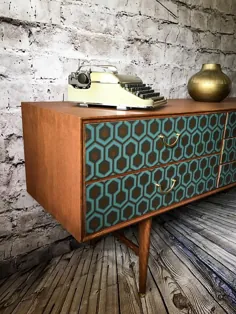 پایه تلویزیونی Vintage Retro Sideboard ، با طراحی هندسی Mid Century